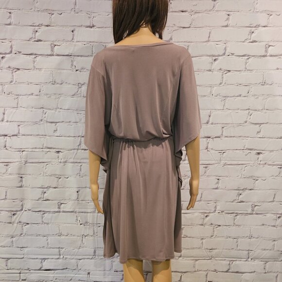 CALVIN KLEIN - Taupe pullover v-neck batwing dress with drawstring waist - Picture 9 of 10